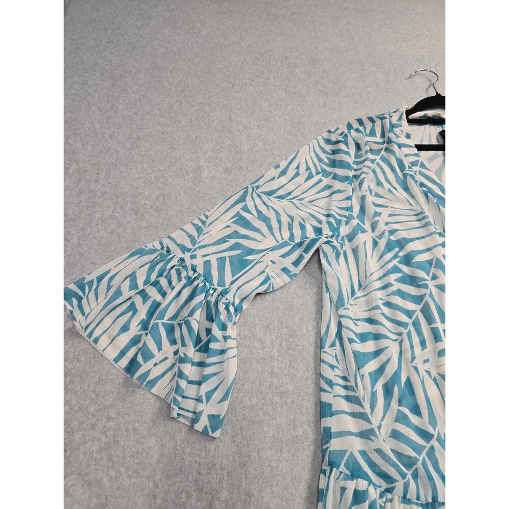 Coco Reef Cover Up Dress XL Blue Tropical Print Bell Sleeve Swim Coastal Cruise - Picture 6 of 8
